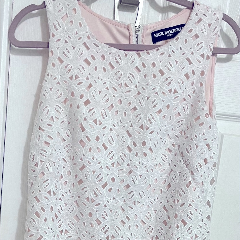 KARL LAGERFELD- Classic White Lace with Blush Pink Sheath Dress